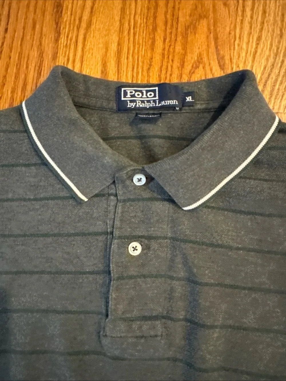 Polo by Ralph Lauren Charcoal Pinstripe Polo with White Trim